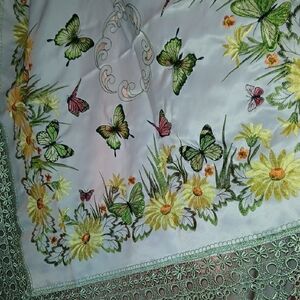 Floral and Butterfly Embroidered Table Cover